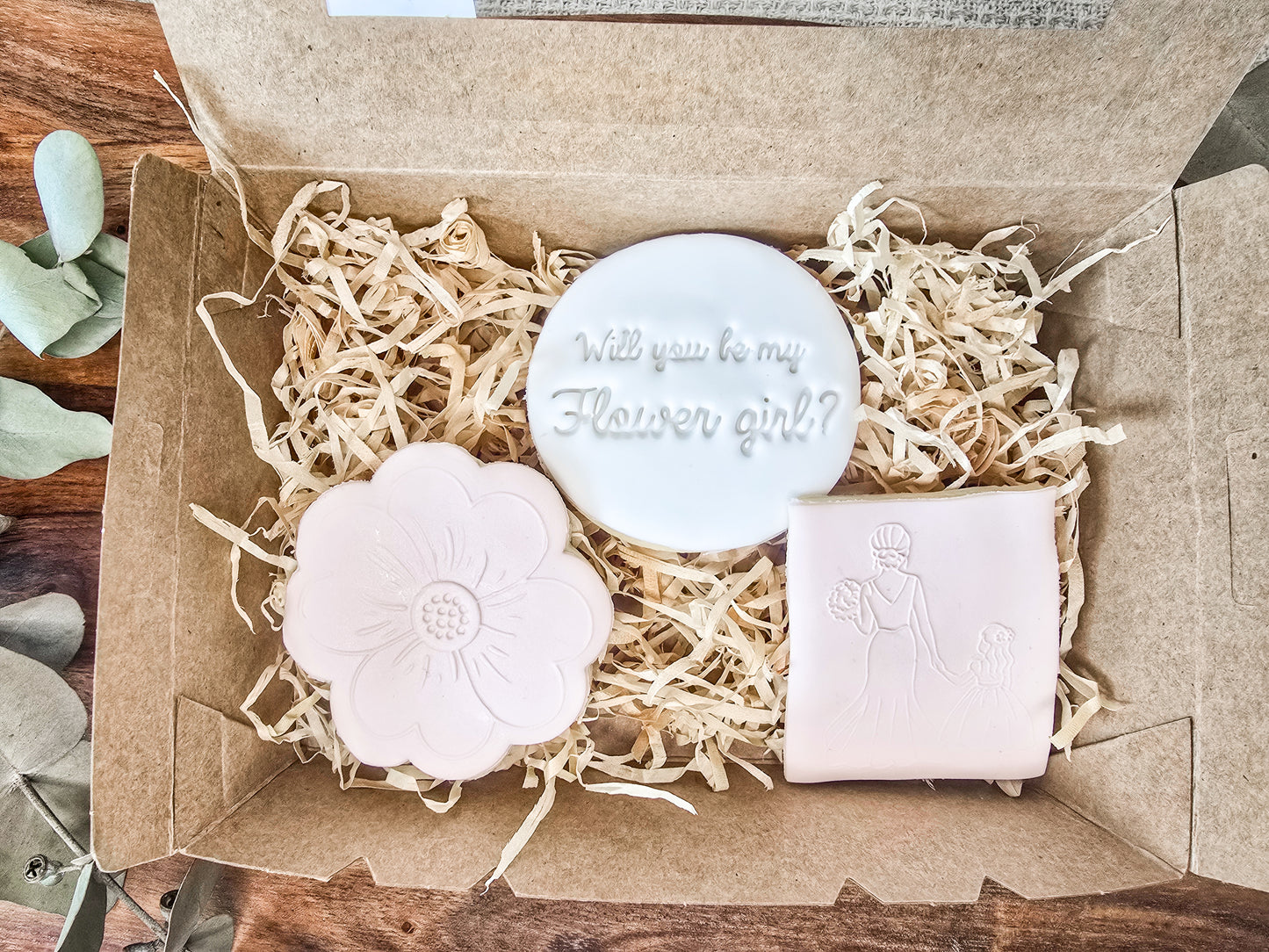 Will you be my Flower Girl- 3 piece Fondant sugar cookie gift pack